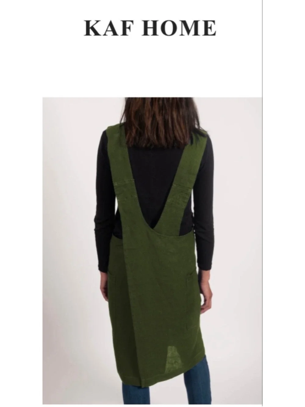 KAF HOME Green 100% Stonewashed Linen Cross Back Smock Apron One Size